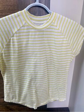 Pilcro Yellow and White Striped Short Sleeve Tee